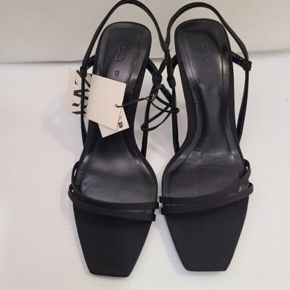 ZARA BLOCK HEEL STRAPPY SANDALS Black SIZE | 1321/110 - Picture 9 of 12
